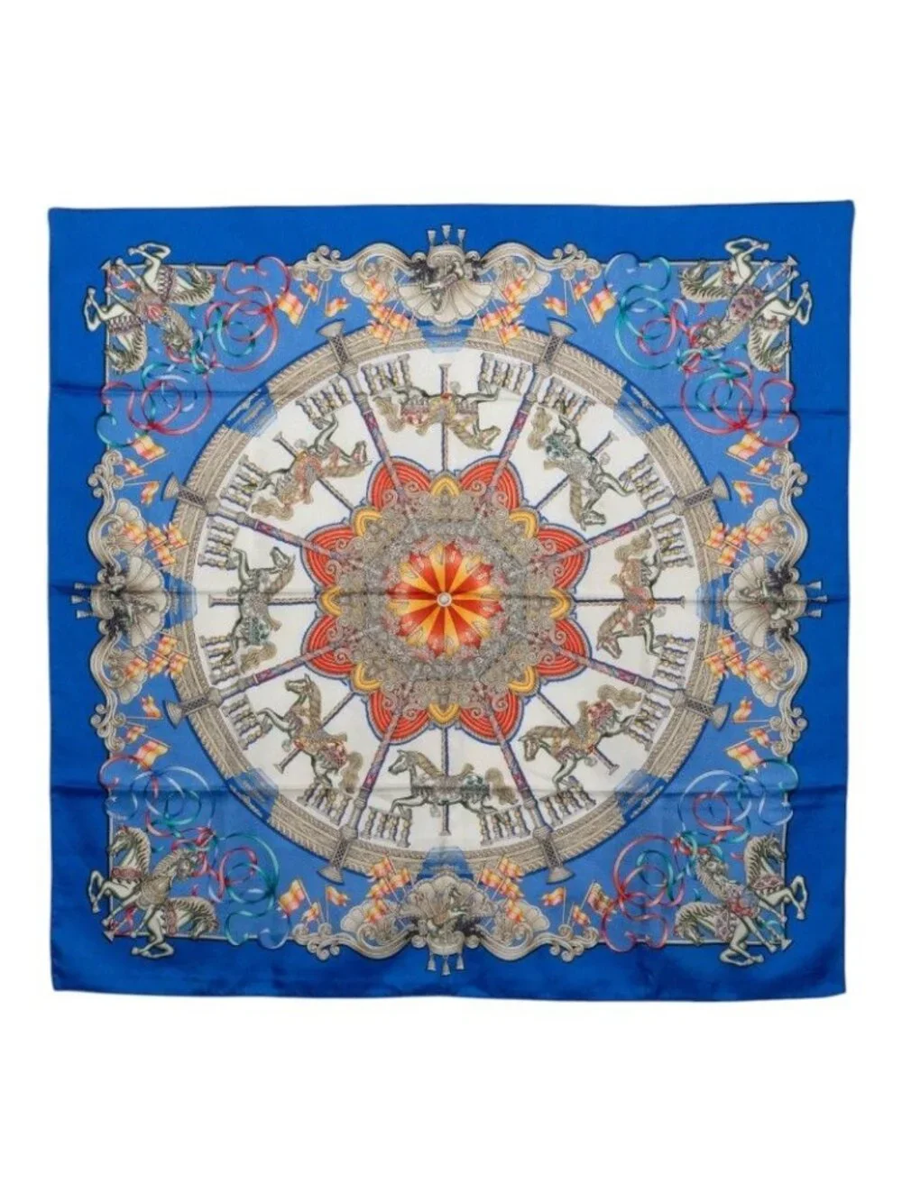 Hermes Carre 90 Luna Park Amusement Scarf Large Blue Multicolor Silk